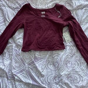 SO Women's Burgundy cropped Long Sleeve Top, size medium, NWT